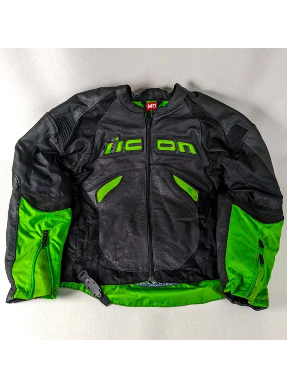 Icon Sanctuary D3O Leather Motorcycle Jacket Men's M Black Green Armor EUC